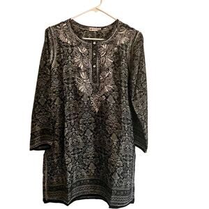 Sevya Handmade Silk Tunic Womens Size Small Black and Grey Embroidered Top